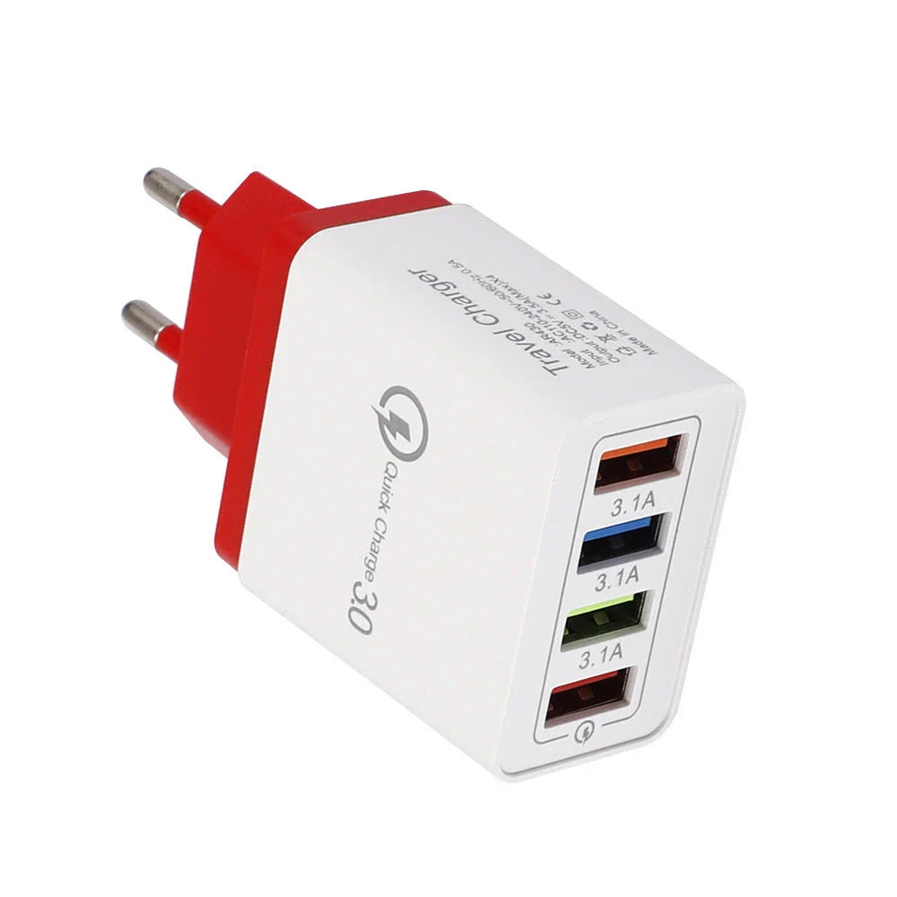 4-Port High-Speed USB Wall Charger with Quick Charge 3.0 Technology for Simultaneous Charging of Multiple Devices
