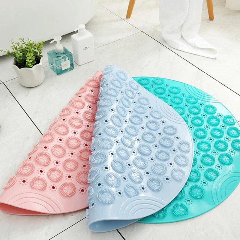 Premium PVC round shower mat with textured surface for massage and non-slip grip