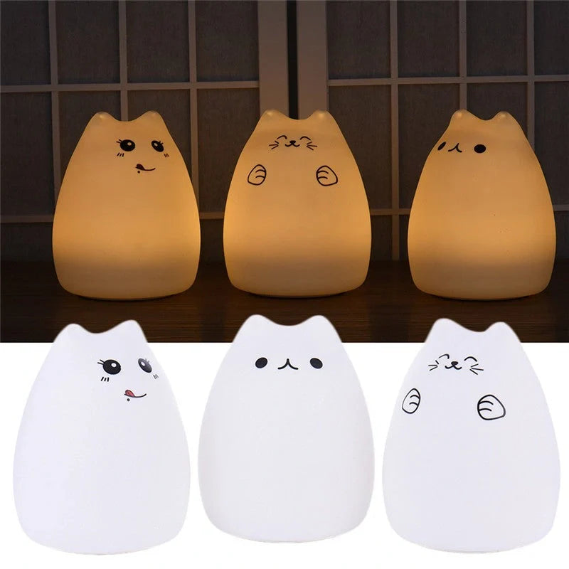 Adorable cat design silicone touch sensor LED night light for children with colour-changing feature