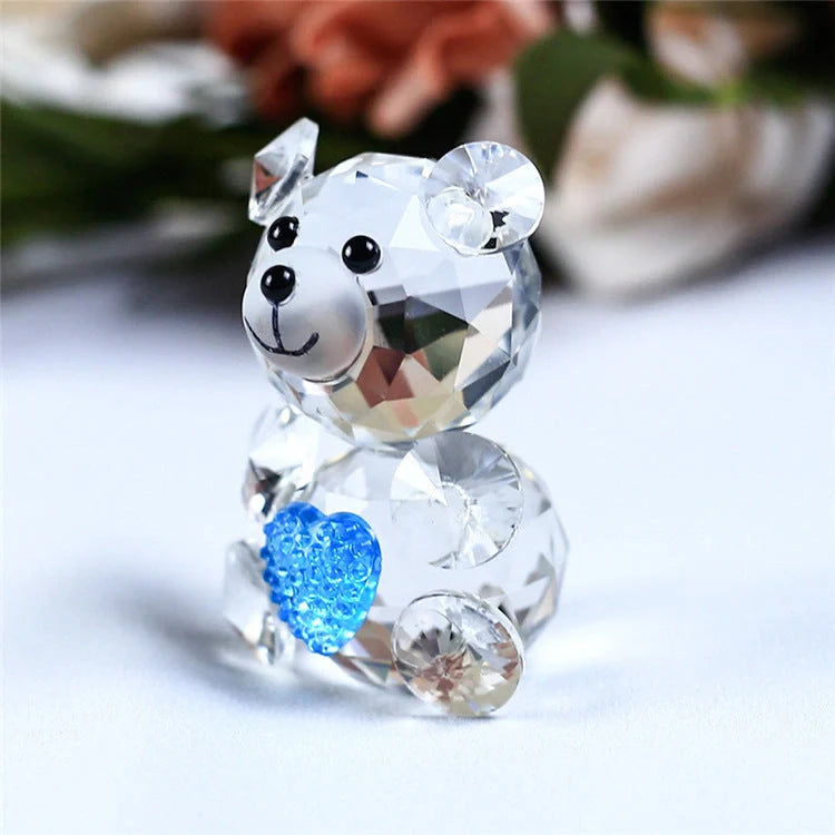 Hand-carved white crystal bear figurine with geometric design