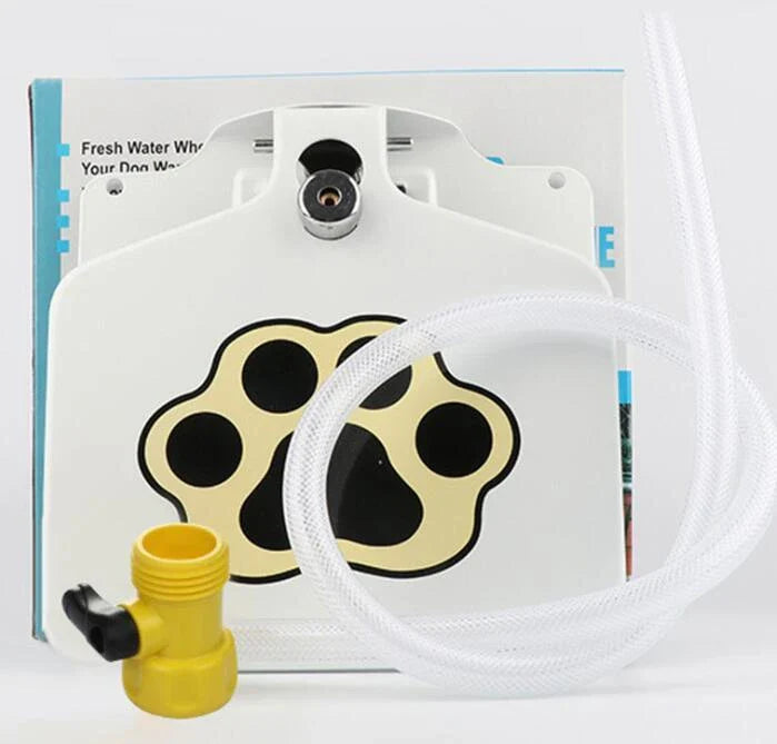 Heavy-duty outdoor dog water fountain with paw-activated water release and durable steel construction