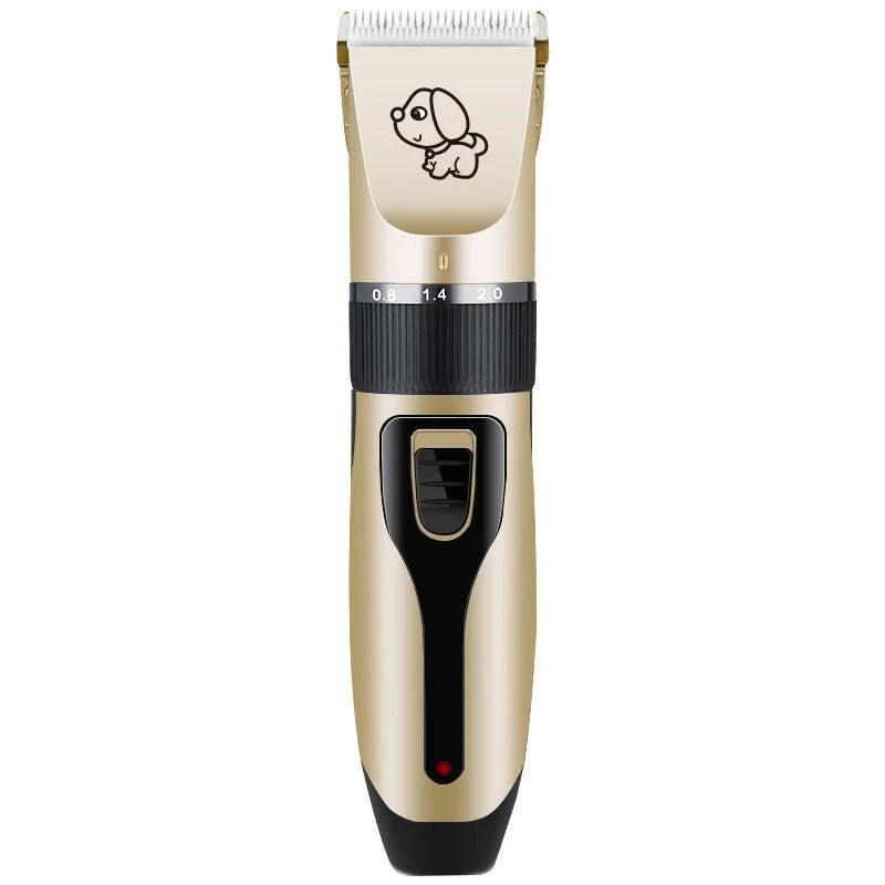 A precision dog hair trimmer with a quiet motor, featuring five speed settings, a titanium alloy fixed knife, and a long-lasting rechargeable battery for a stress-free grooming experience.