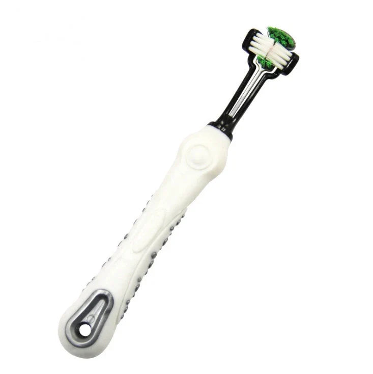 Premium Triple-Headed Pet Toothbrush in various colours, designed to effectively clean pets' teeth and eliminate bad breath and tartar build-up.