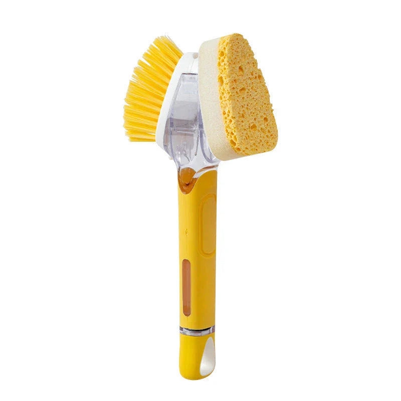 Versatile kitchen cleaning brush with long handle, dual-headed design for versatile cleaning tasks