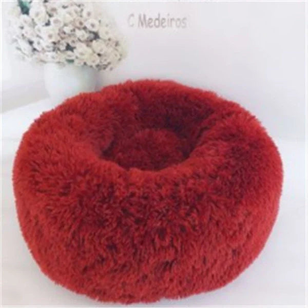 Cosy round plush cat mattress for winter warmth, available in various colours and sizes