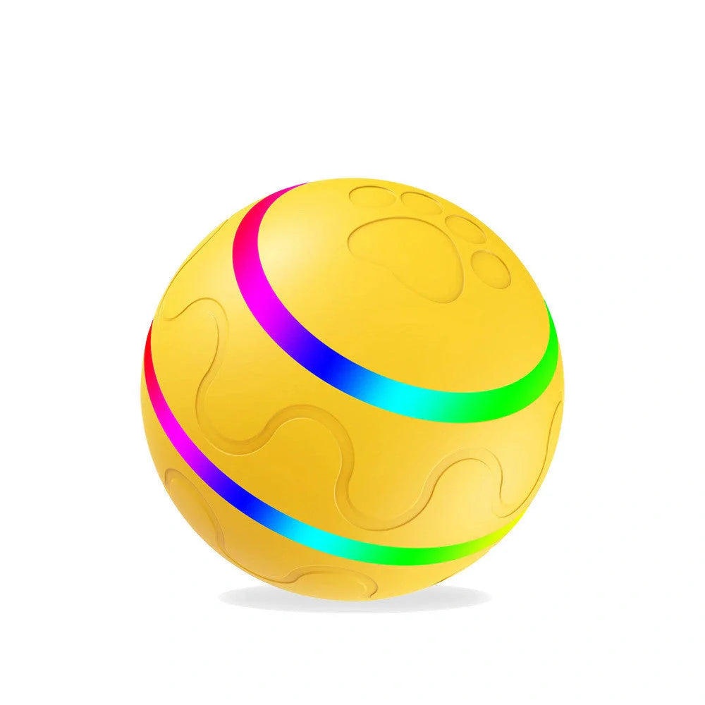 Automatic rotating cat toy in orange, yellow, and pink with USB charging
