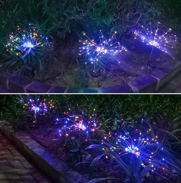 Radiant Solar-Powered Outdoor Fireworks Lights with dazzling LED display in various shapes and colours