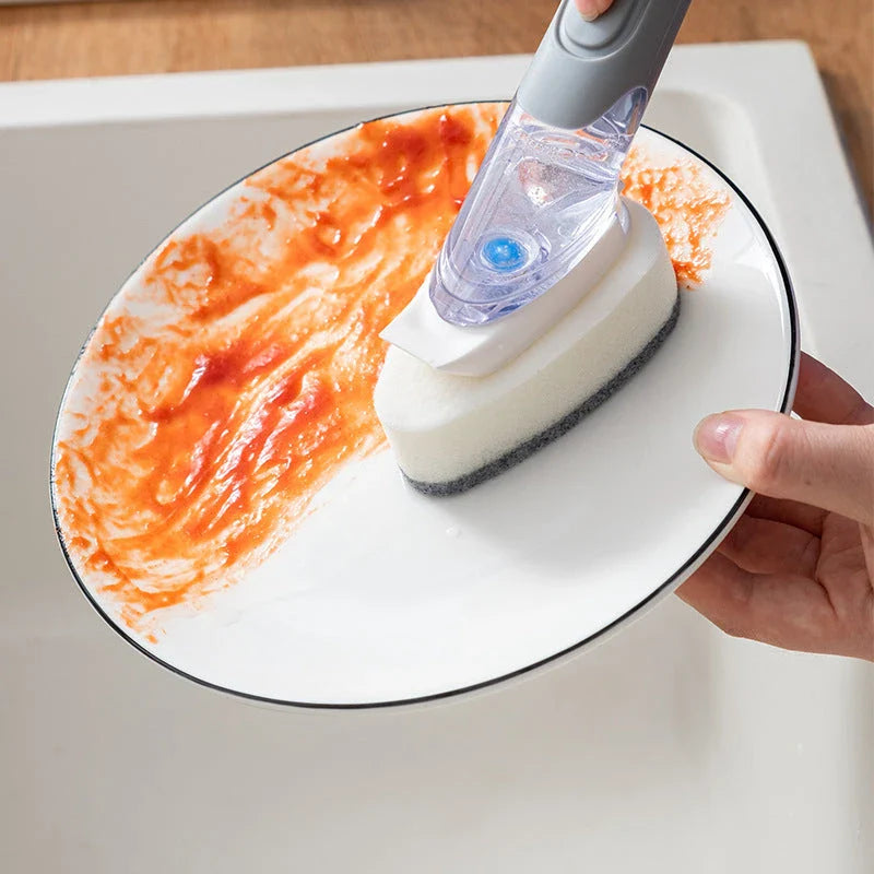 Versatile kitchen cleaning brush with long handle, dual-headed design for versatile cleaning tasks