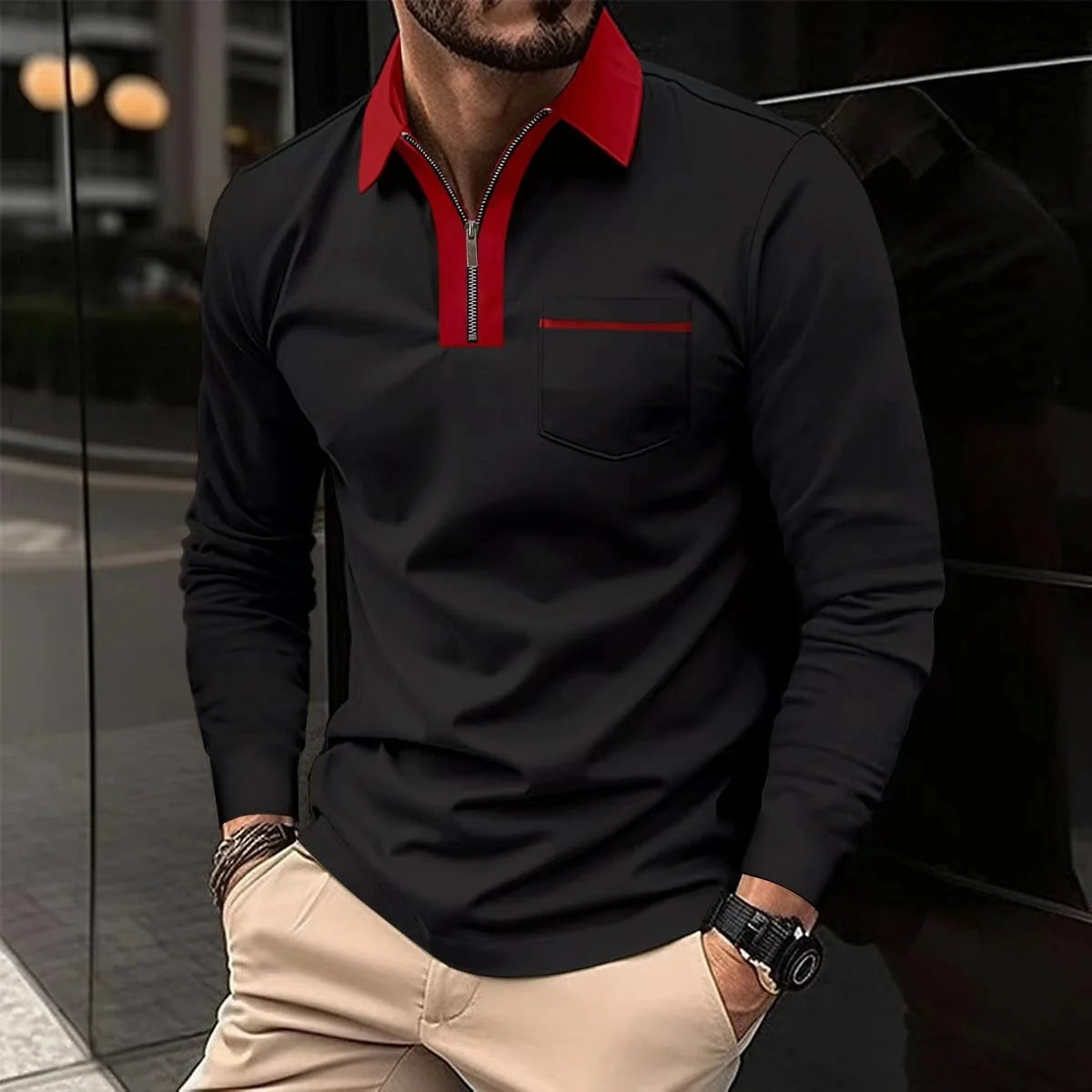 2024 Autumn Men's Long Sleeve Zipper Polo Shirts in various colours