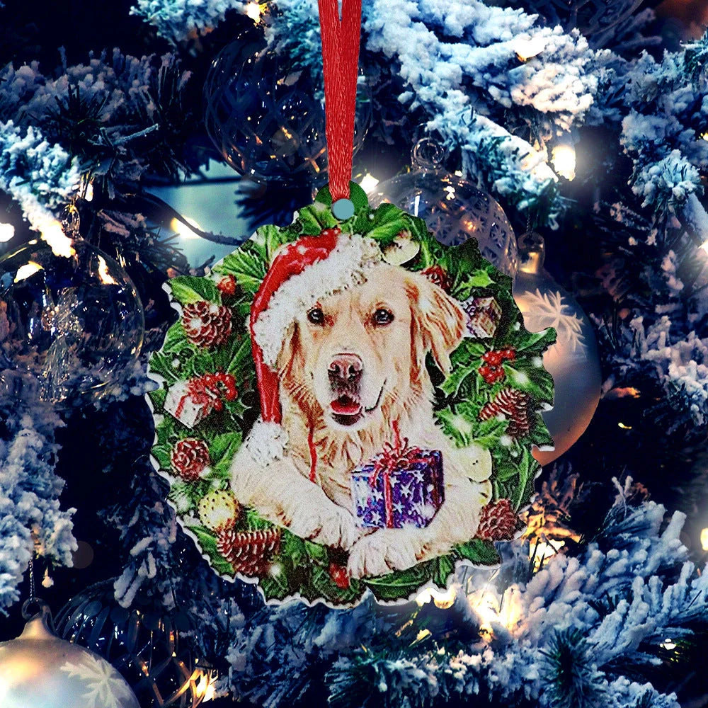 Personalised wooden Christmas ornament with geometric design and painted finish