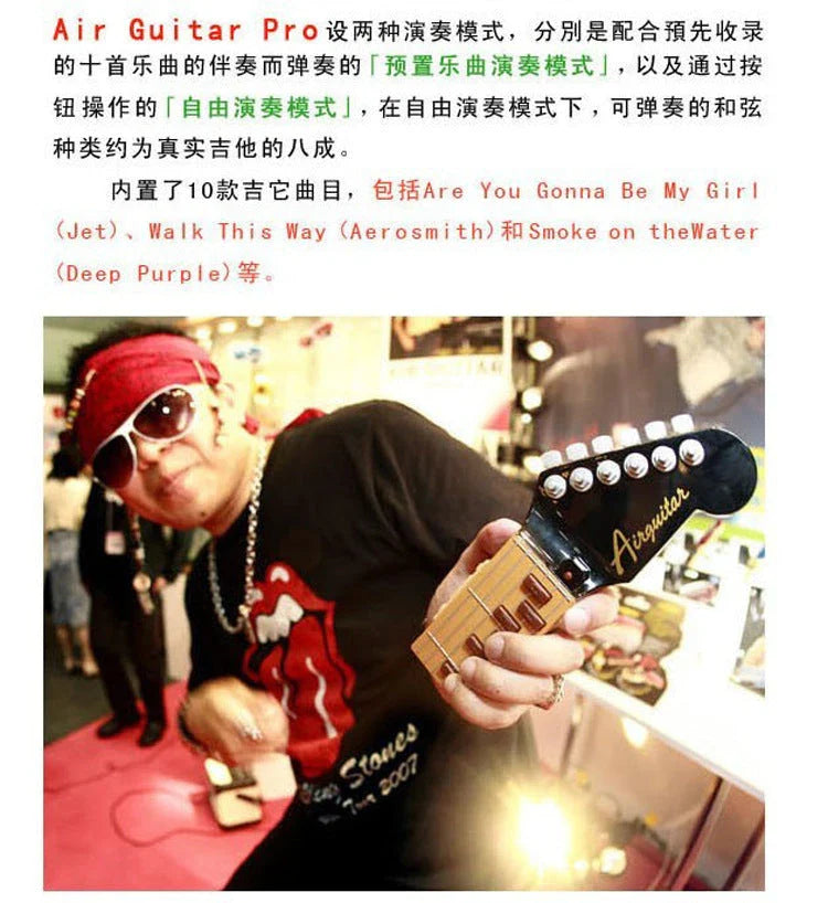 Innovative infrared guitar with chord selection buttons, adjustment controls, and tilt sensor for effortless string-free musical expression