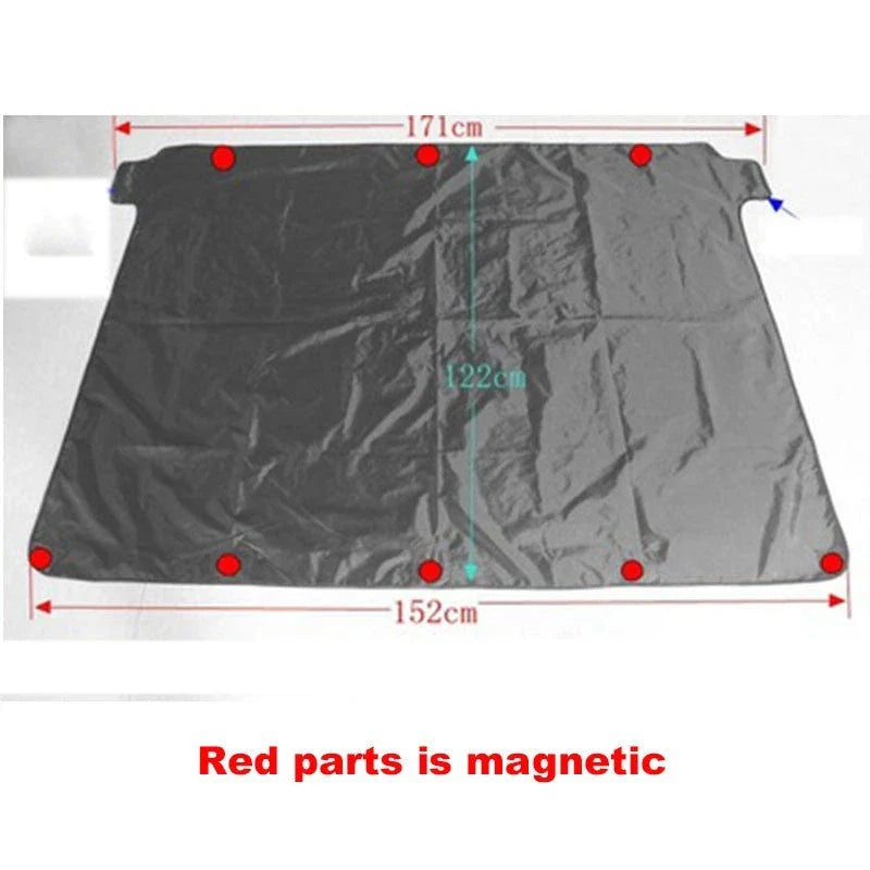 Premium magnetic car windshield cover in silver and black, designed to protect against snow, ice, and sun glare for safe and hassle-free driving.