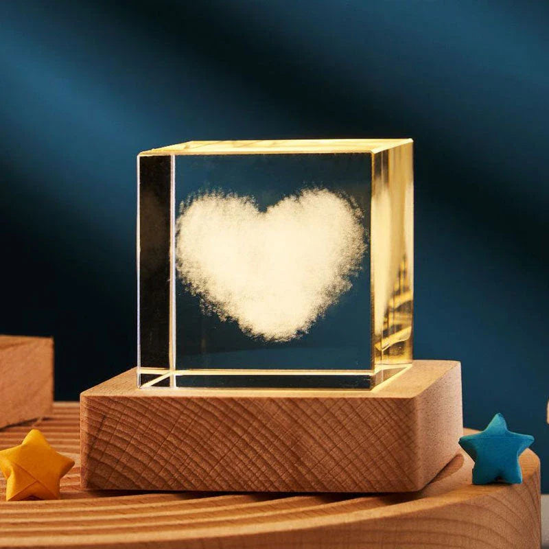 Mesmerizing 3D crystal cube lamp with warm lighting settings, creating a soothing ambiance for home and office decor