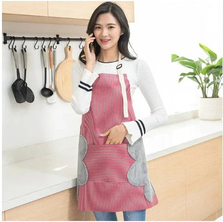 Stylish water-resistant apron with adjustable neck strap, front pockets, and durable Oxford cloth and polyester velvet construction