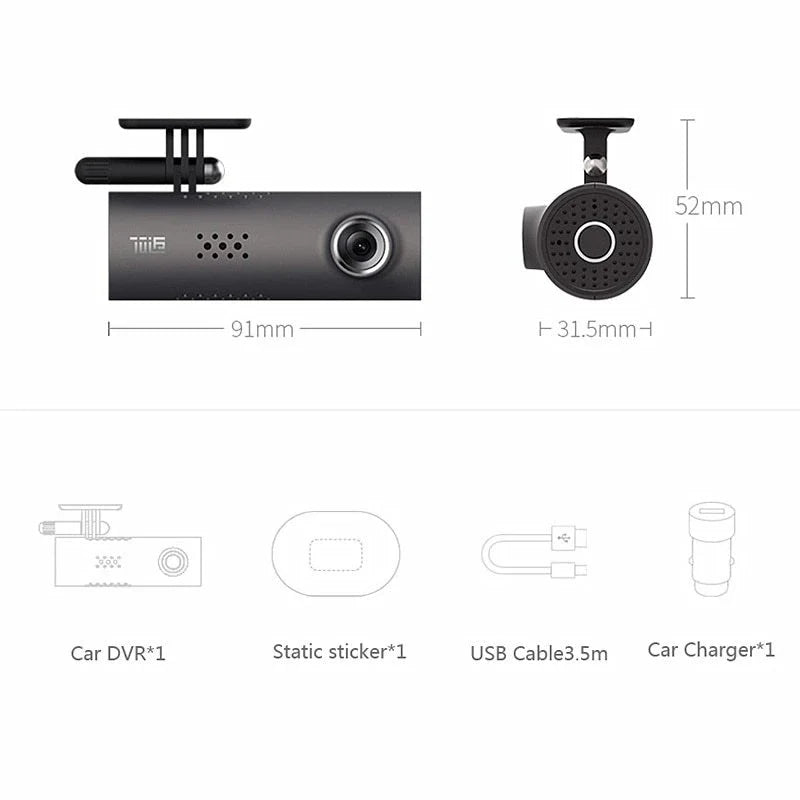 Premium dash cam with voice controls, 1080p FHD recording, and wide-angle lens