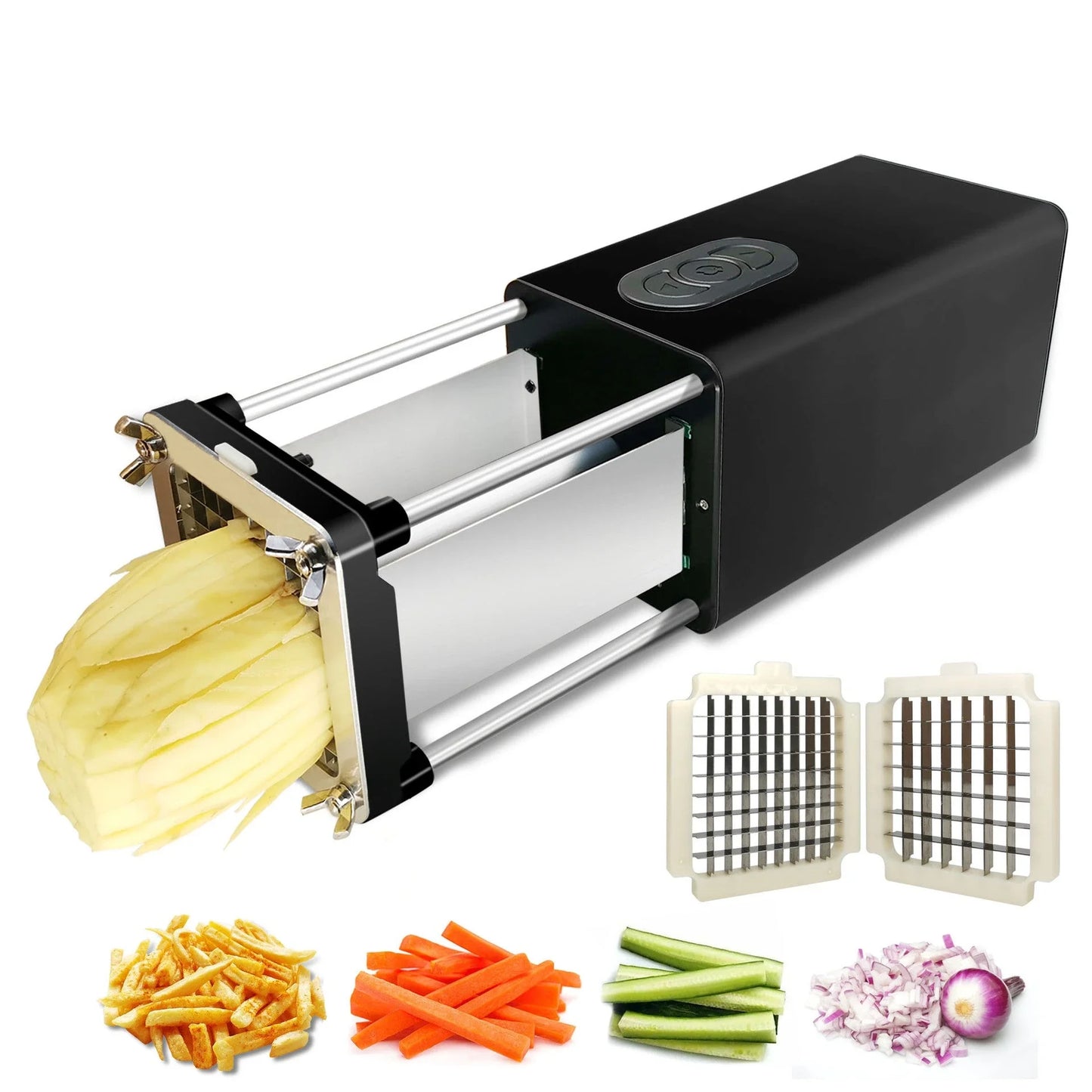 Electric French Fry Cutter with stainless steel blades, perfect for slicing and dicing vegetables in commercial and home kitchens