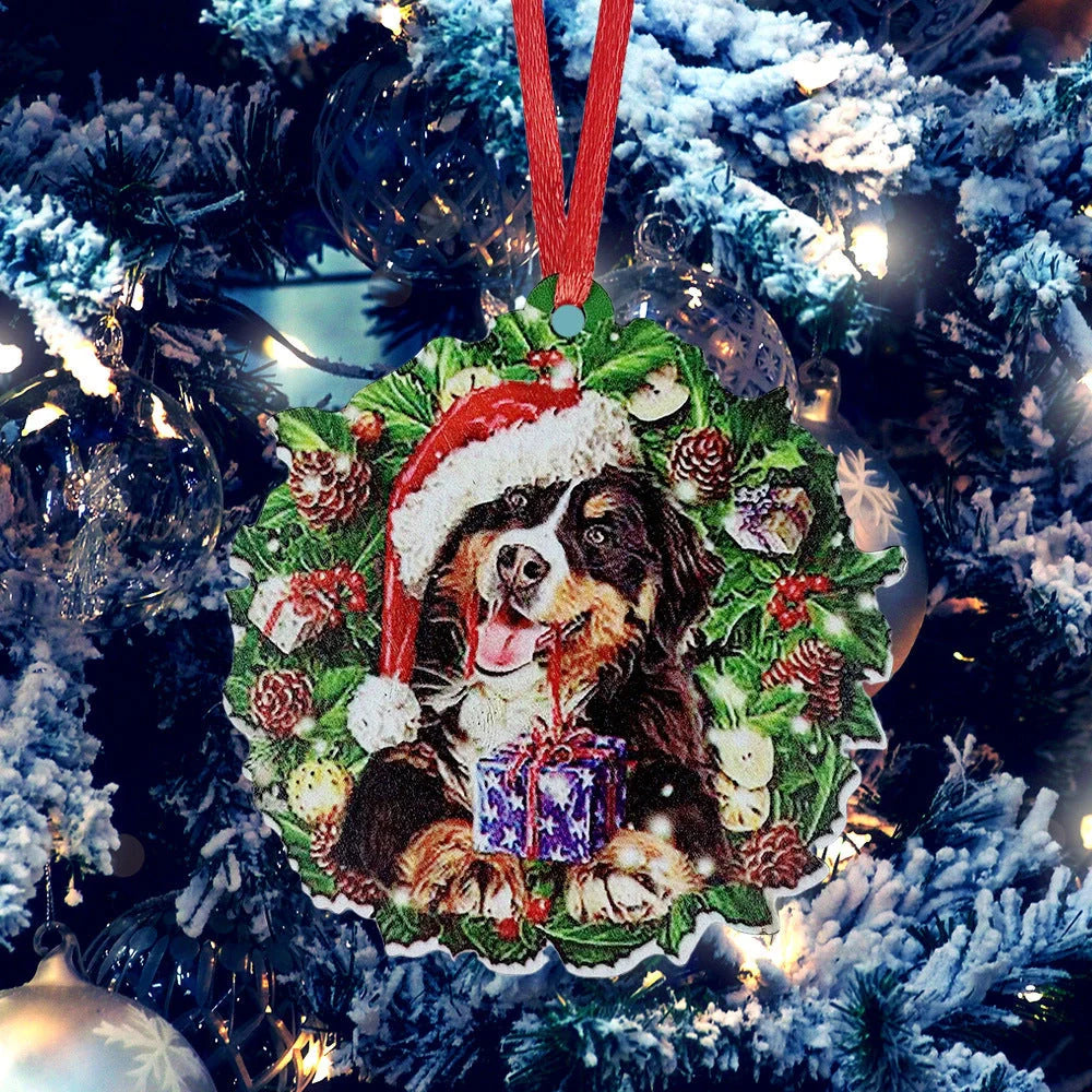 Personalised wooden Christmas ornament with geometric design and painted finish