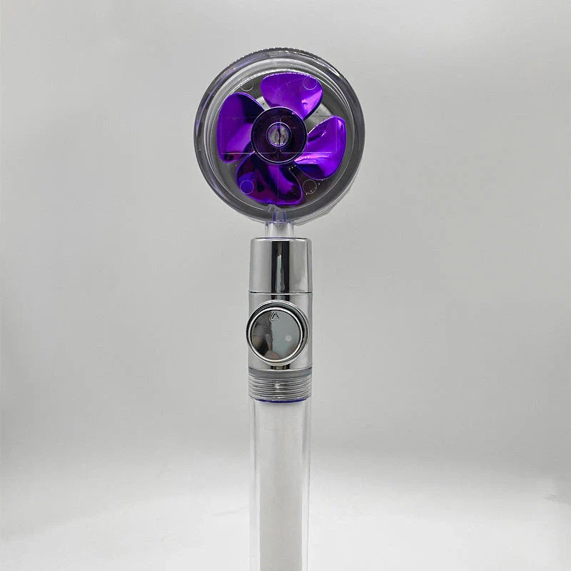 360-degree rotating high-pressure shower head with built-in fan and adjustable water spray