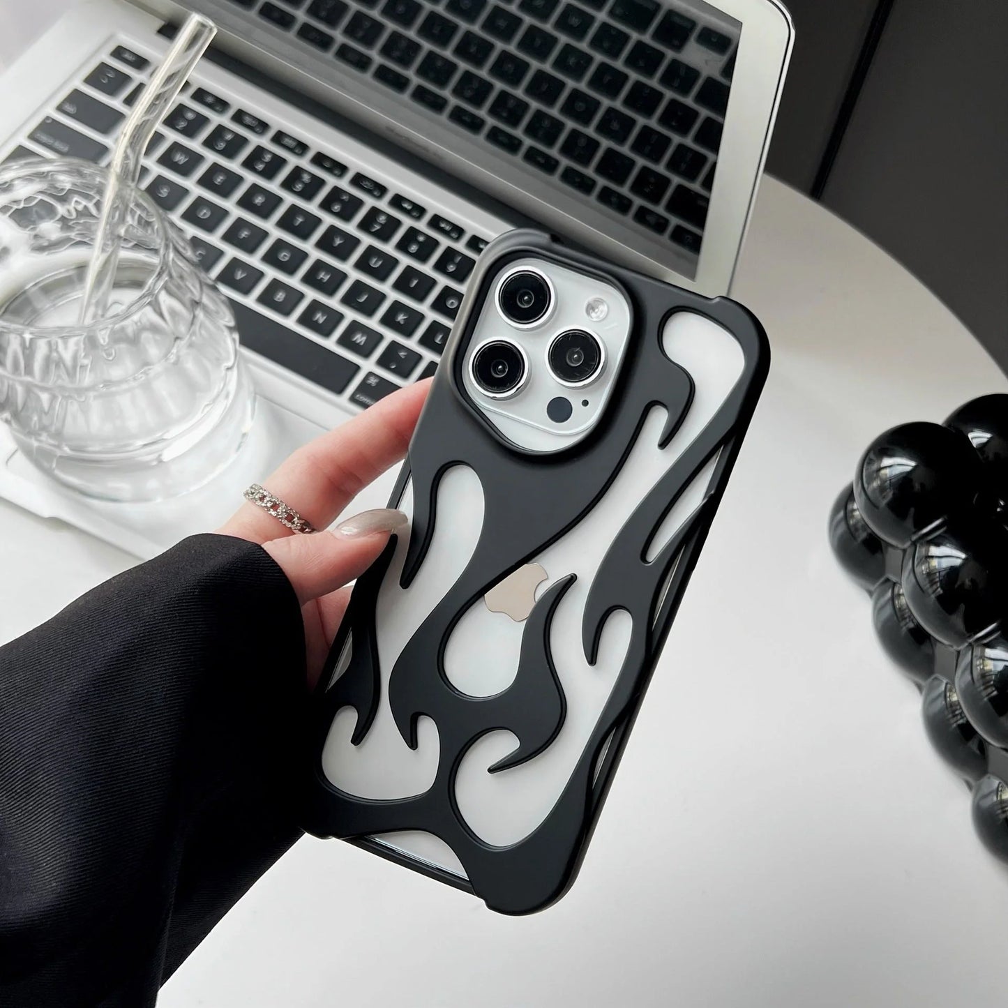 Premium electroplated iPhone case with hollow flame pattern for heat dissipation
