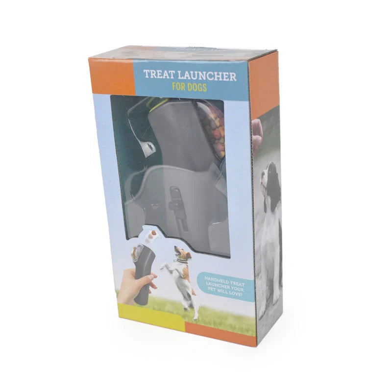 Dog Training Snack Launcher in grey, compact design for interactive pet play