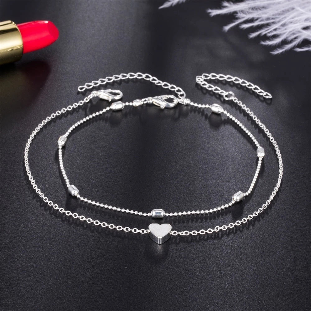 Retro Heart Anklet with Adjustable Chain - Durable Alloy Anklet in Golden, Silver, and Silvery Designs