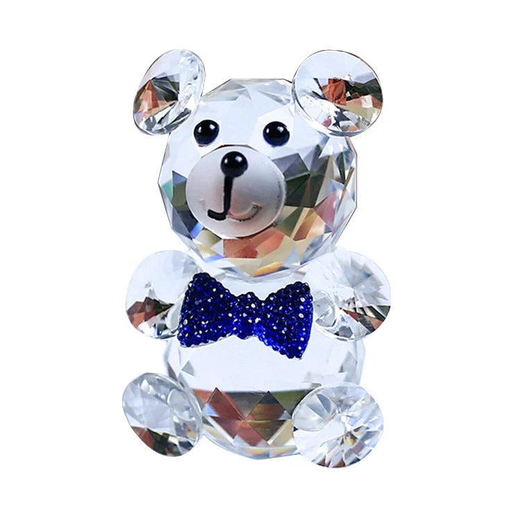Hand-carved white crystal bear figurine with geometric design