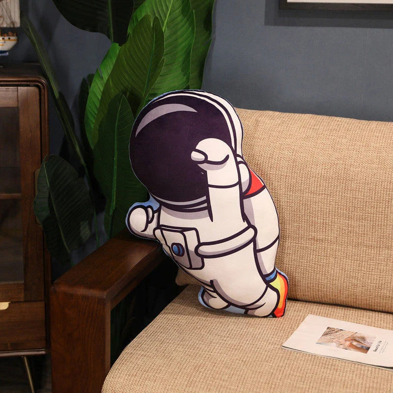 Soft, plush pillows in the shape of astronauts, rockets, and spacecraft to captivate young space enthusiasts