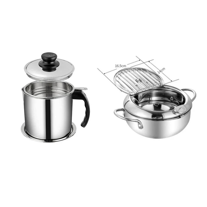 Premium stainless steel folding fryer with thermometer, perfect for frying french fries and other crispy dishes