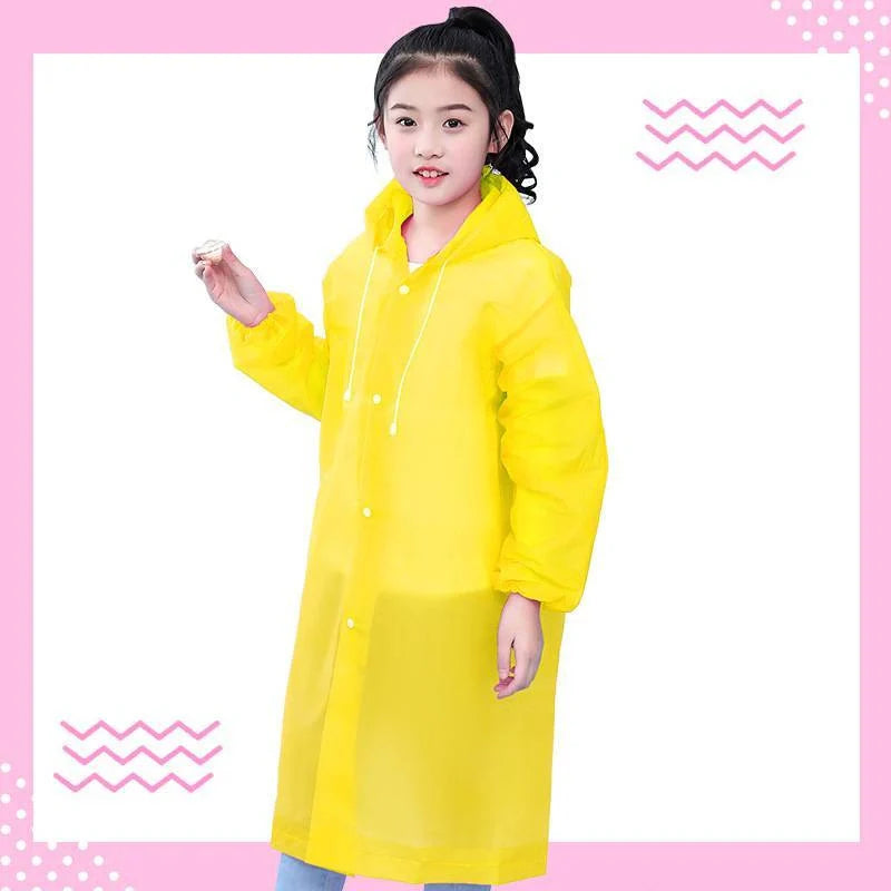 Transparent, lightweight, and compact children's poncho in vibrant colours for outdoor activities and wet weather protection