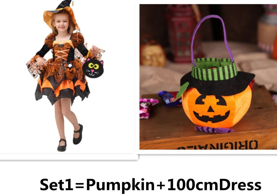 A children's Halloween costume in the form of a princess dress, featuring a stylish and fashionable design made with soft, gentle materials.