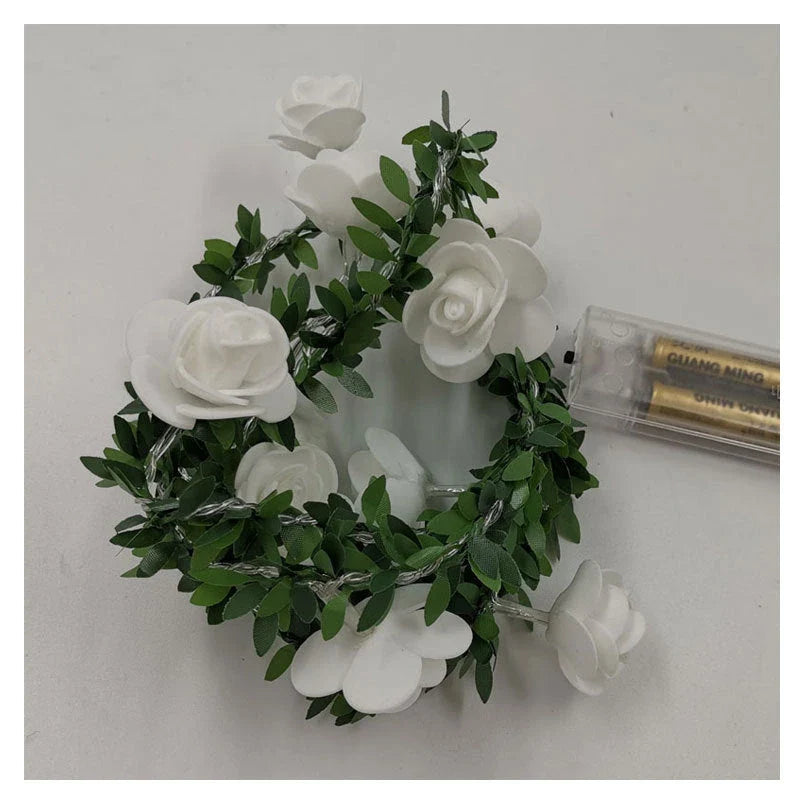 Elegant rose vine fairy lights with warm white LED bulbs for cozy, romantic home decor