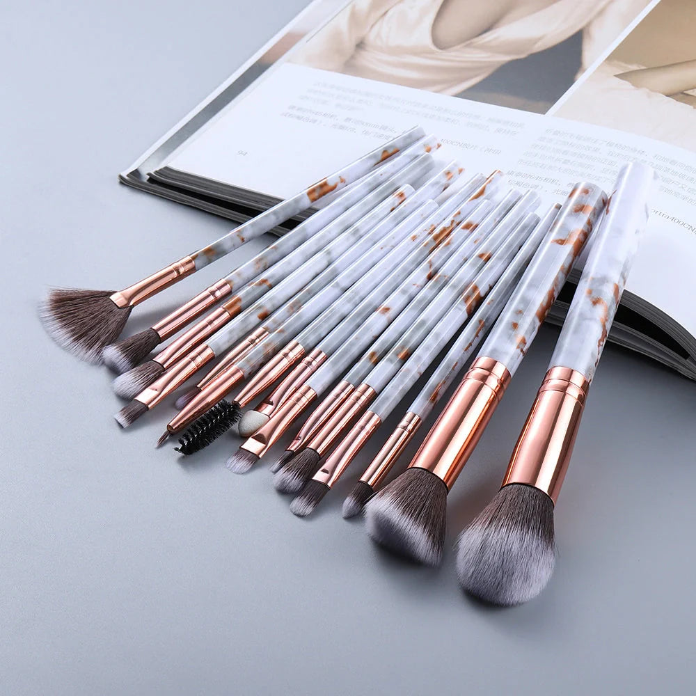 15 Marbled Design Makeup Brushes Set in various colours with roll-up case