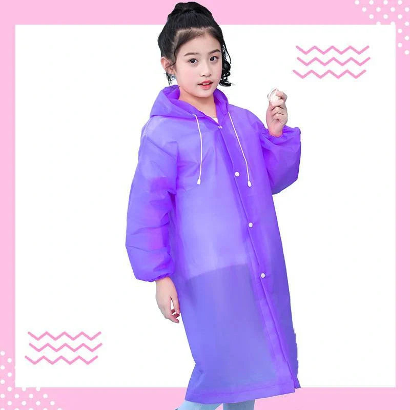 Transparent, lightweight, and compact children's poncho in vibrant colours for outdoor activities and wet weather protection
