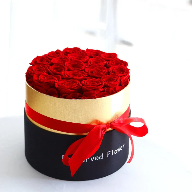 Premium preserved real roses in a luxurious gift box, a romantic floral centerpiece that lasts for years