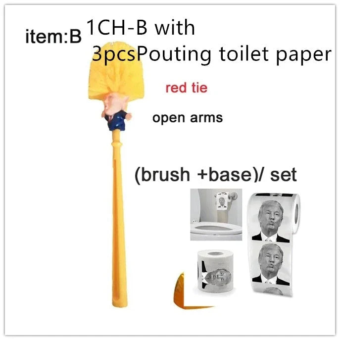 Hilarious Trump-themed toilet brush with bright yellow color and distinctive design