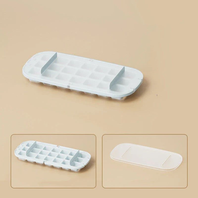 Versatile ice cube tray with high capacity, easy release, and dedicated storage compartment for included ice shovel