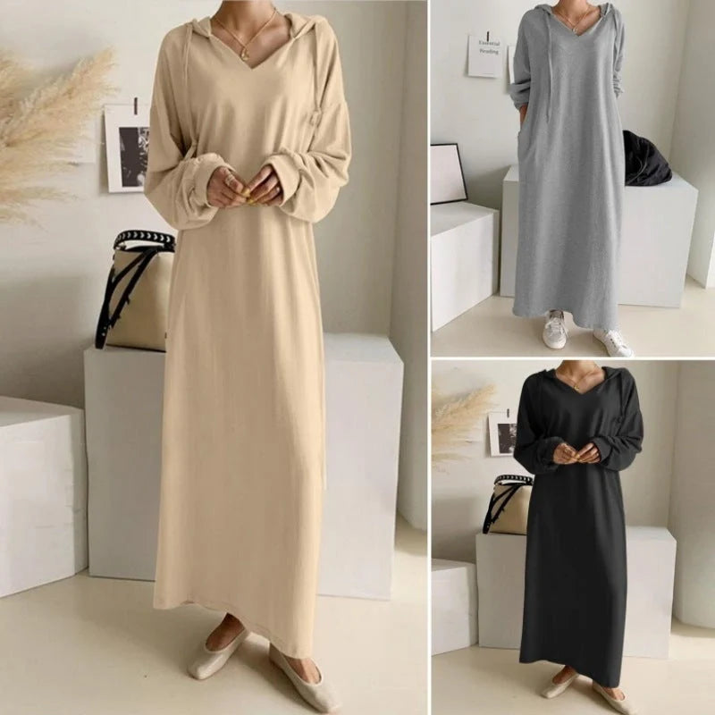 Stylish Japanese and Korean casual sweater dress in polka dot pattern with long skirt and sleeve design