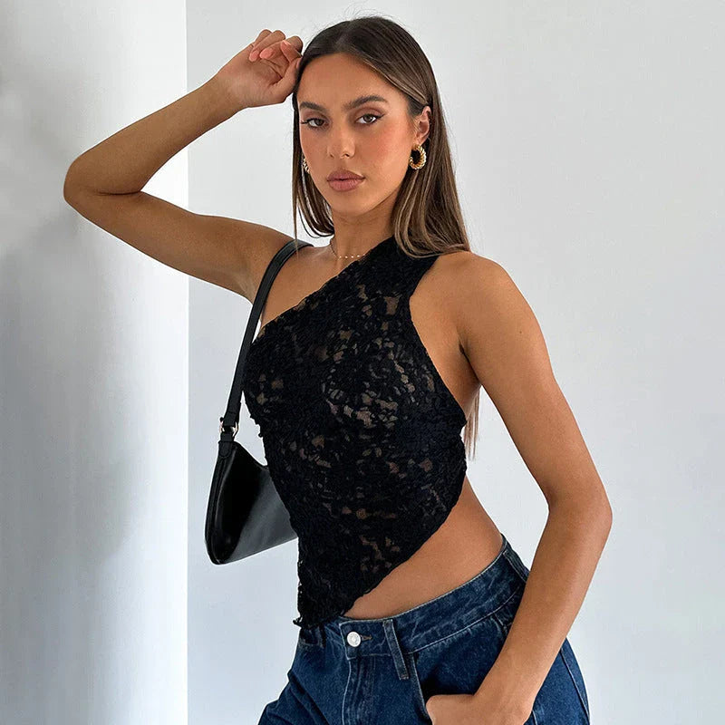 Chic backless lace top in various colors, featuring a unique design, slim fit, and breathable polyester fabric for effortless summer style.