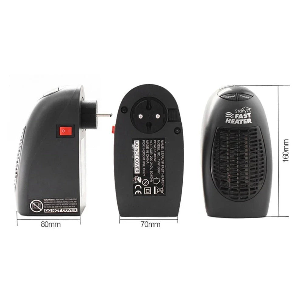 Versatile ceramic mini heater with 360-degree rotating plug, digital thermostat, and programmable timer for efficient home heating