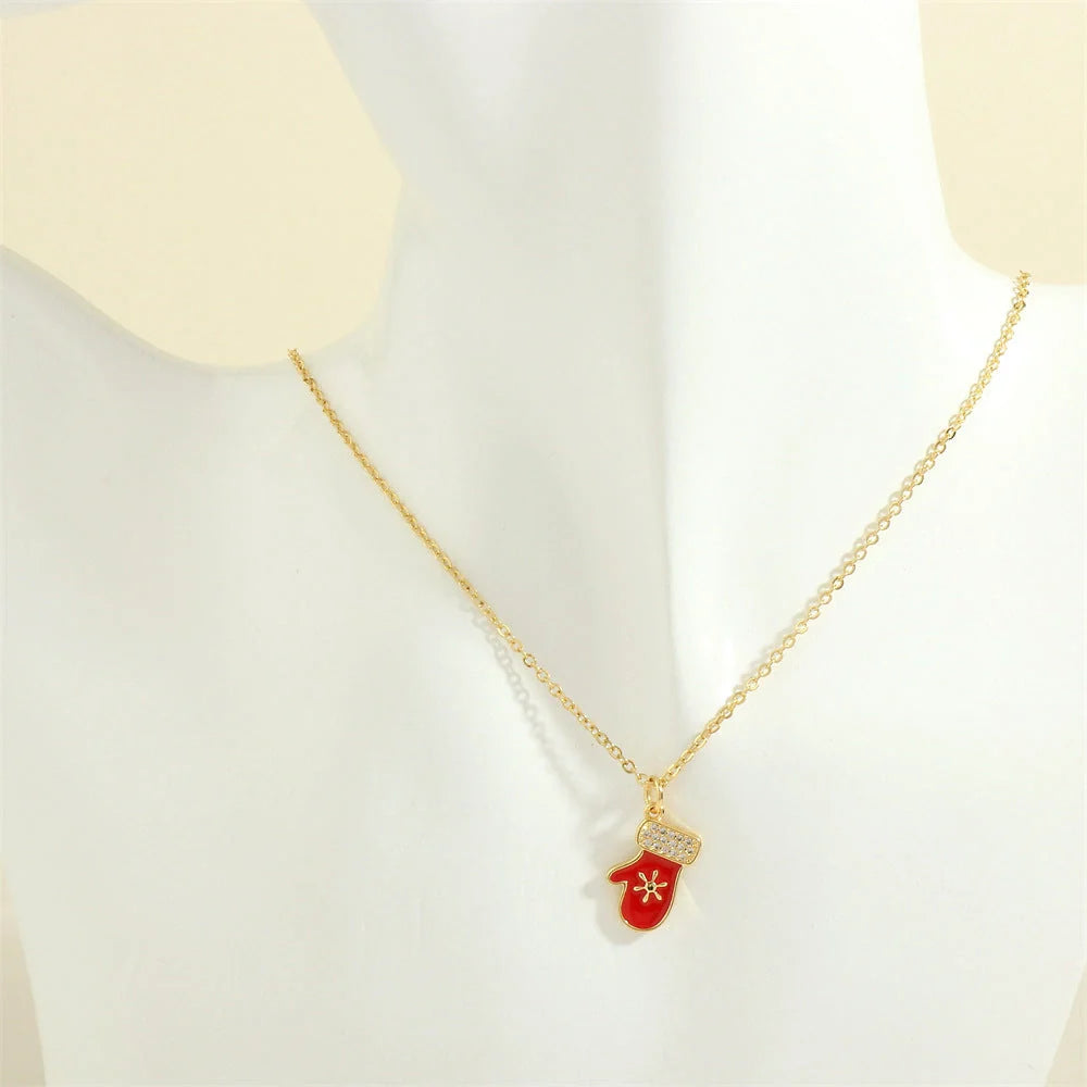 Festive Christmas-themed necklace with oil-drop pendant and coloured rhinestones