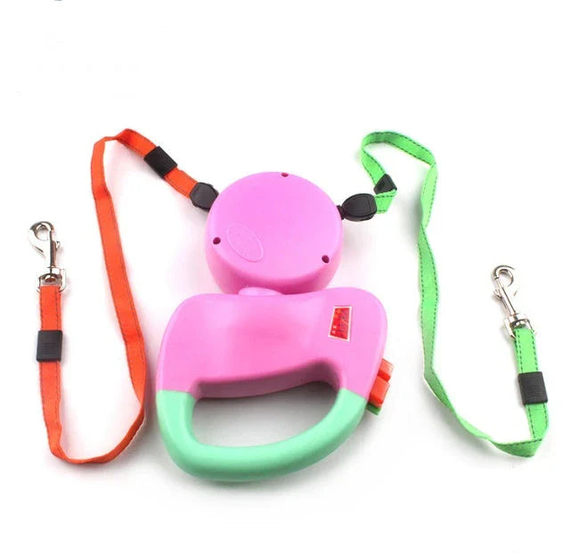Premium retractable dual dog walking leash made of durable nylon material, offering hands-free control and adjustable length for dogs of all sizes.