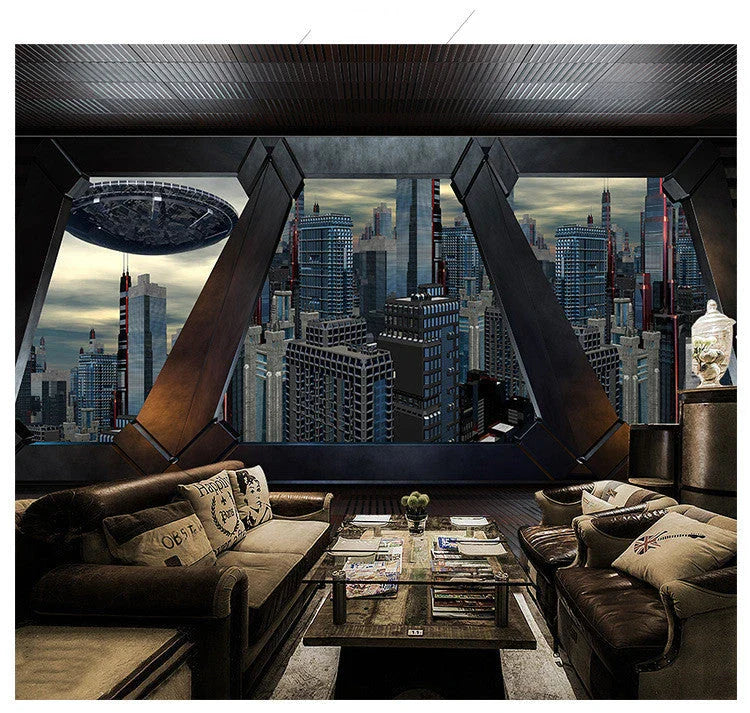 Captivating 3D spaceship wallpaper design featuring vibrant colours and intricate details, perfect for cosmic-inspired home decor