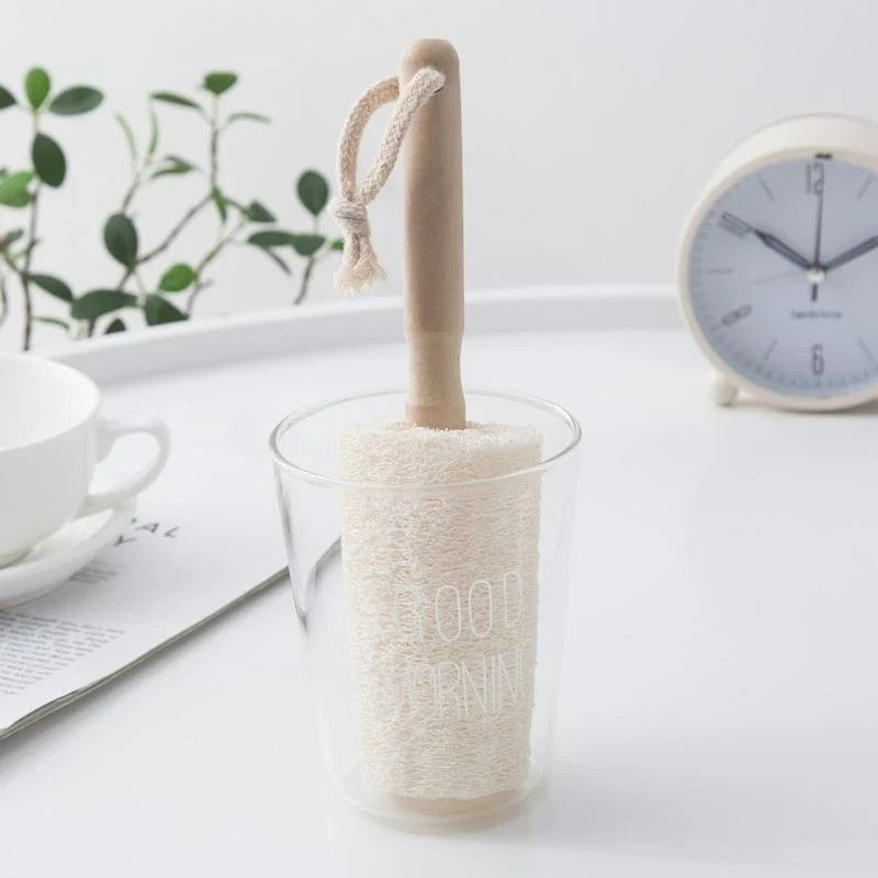 Premium Bamboo Bottle Cleaning Brush with Natural Loofah Bristles for Reusable Bottle and Cup Cleaning