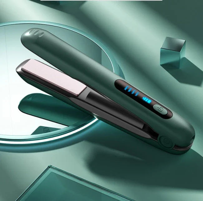Cordless hair straightener and curler with adjustable temperature and long-lasting battery for on-the-go styling