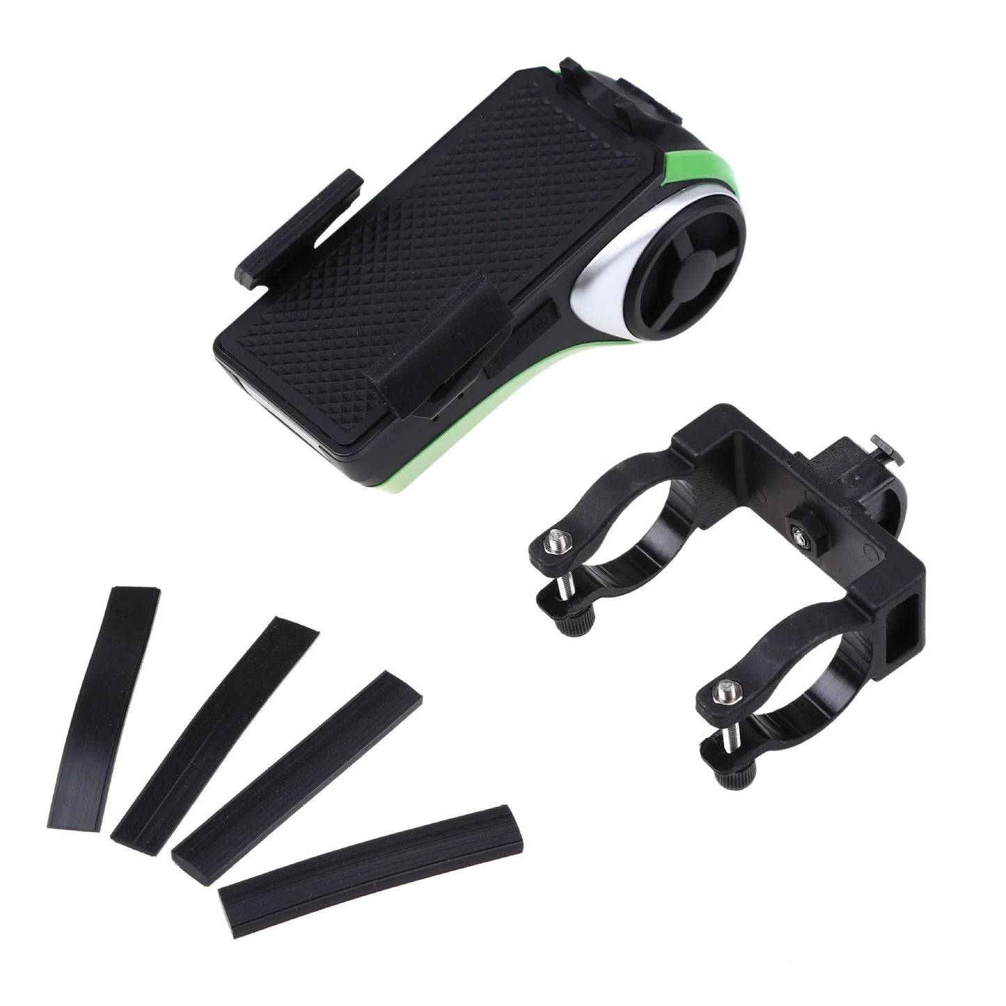 Versatile bicycle accessory with Bluetooth audio, LED lighting, power bank, phone holder, and ring bell
