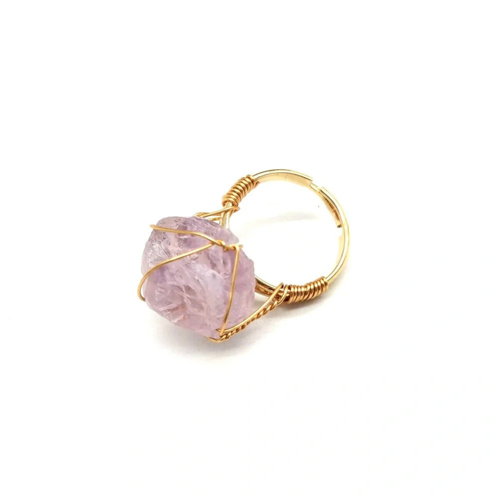 Handcrafted agate stone ring featuring an array of natural gemstones in various colours, with an adjustable design for a customized fit.