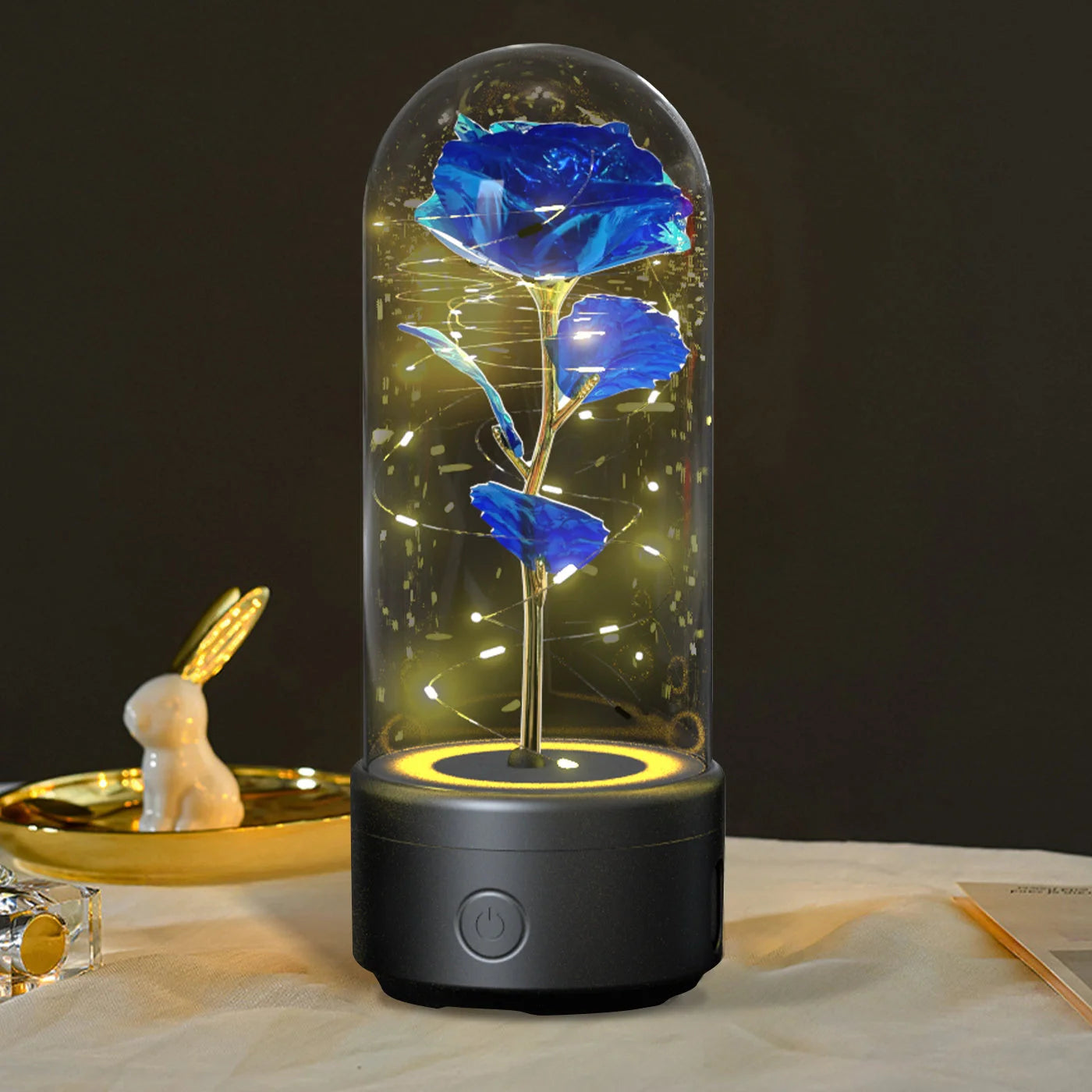 Elegant LED rose light with Bluetooth speaker in glass cover