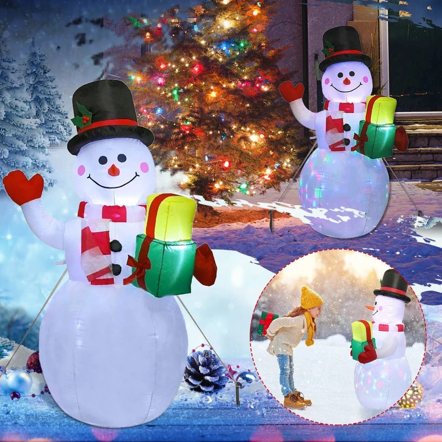 Festive LED Christmas Decor Set with Glowing Santa, Christmas Tree, and Snowman Inflatables