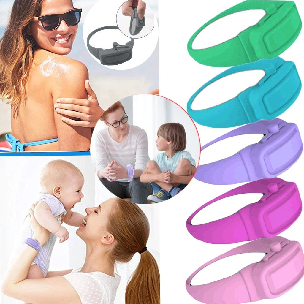 Premium wearable hand sanitiser dispenser bracelet in various colours, made with durable silicone TPU material