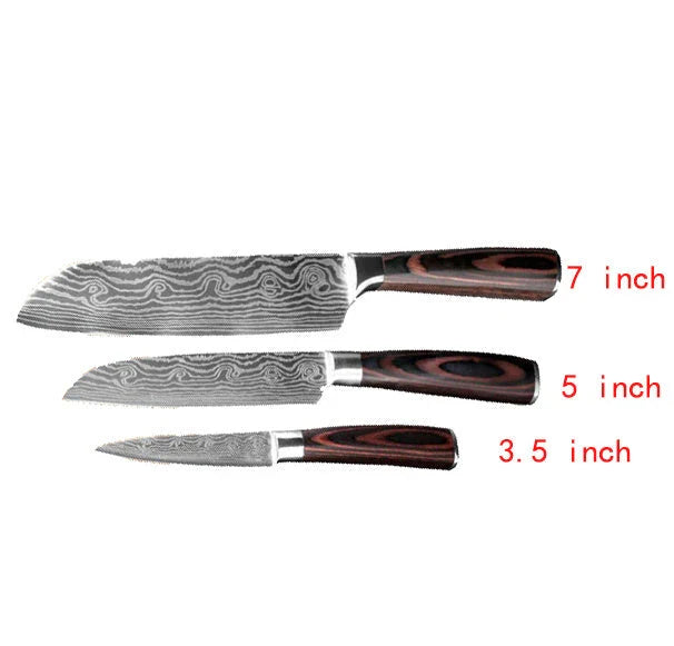 Premium 8-Piece Damascus Steel Kitchen Knife Set with Razor-Sharp Blades and Ergonomic Wooden Handles